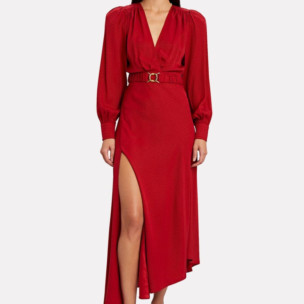 Ronny Kobo - Estelle Dot Jacquard Midi Dress - Burgundy Red - Size Small